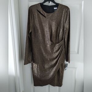 DKNY Women's Gold Cutout Metallic Knit Sheath Dress - 12 - Gold